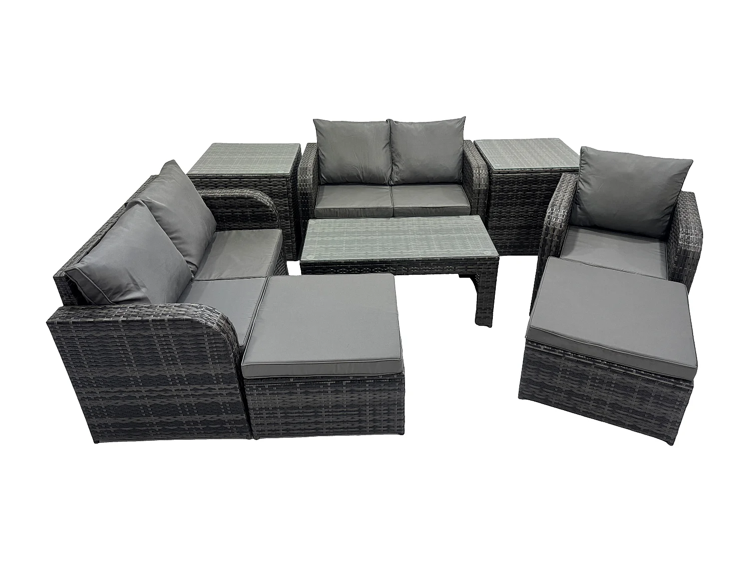 8 Pcs Ensembles de salon de jardin avec 2 Tables d'appoint 2 Grand tabourets Gris foncé mixte