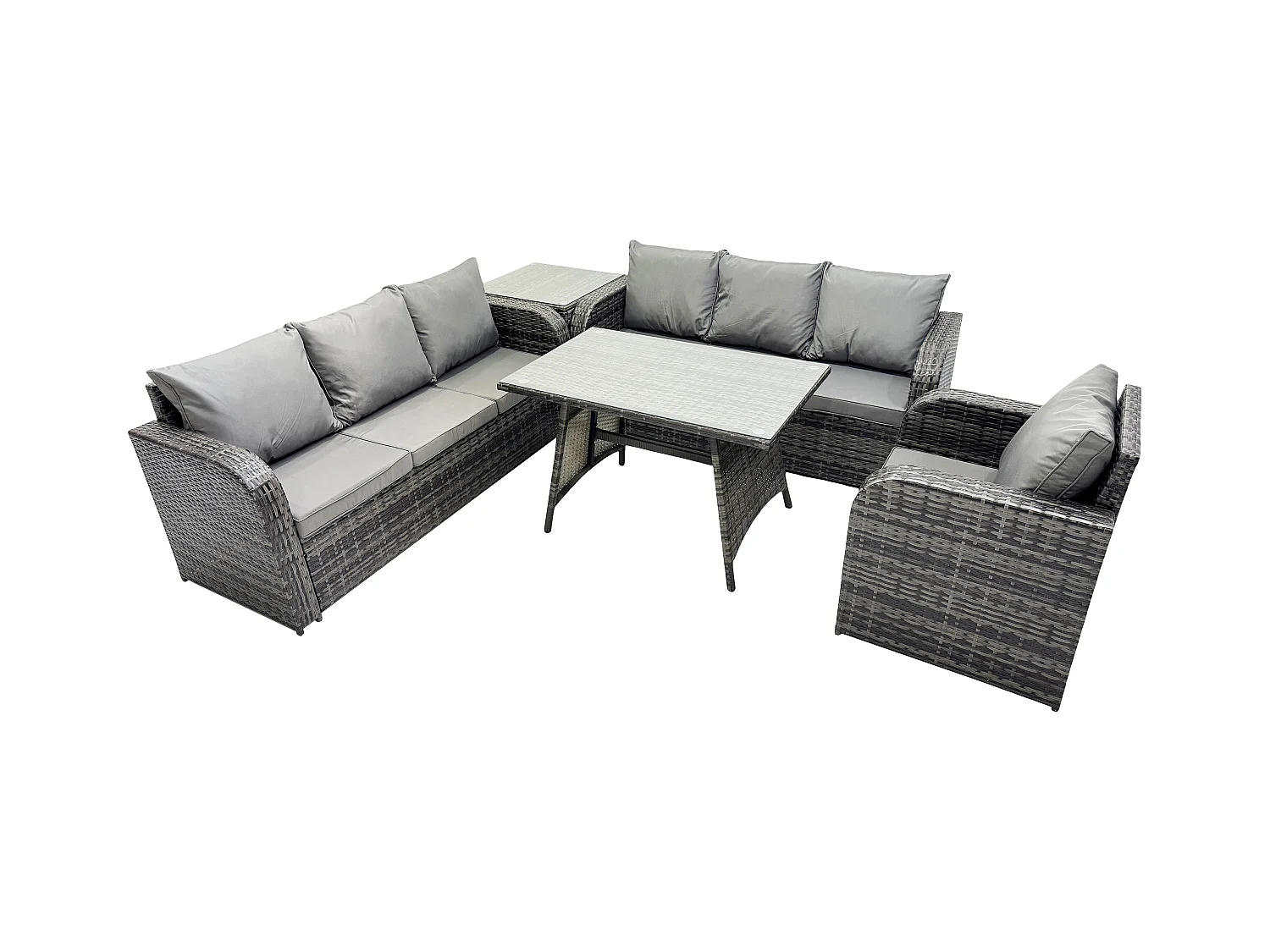 Garten Sofa im Freien Set Polyrattan Gartenmöbel Set mit Rechteckiger Esstisch Liegestühle Beistelltisch Dunkelgrau Gemischt