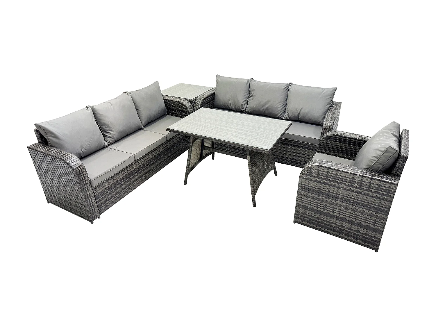 Garten Sofa im Freien Set Polyrattan Gartenmöbel Set mit Rechteckiger Esstisch Liegestühle Beistelltisch Dunkelgrau Gemischt