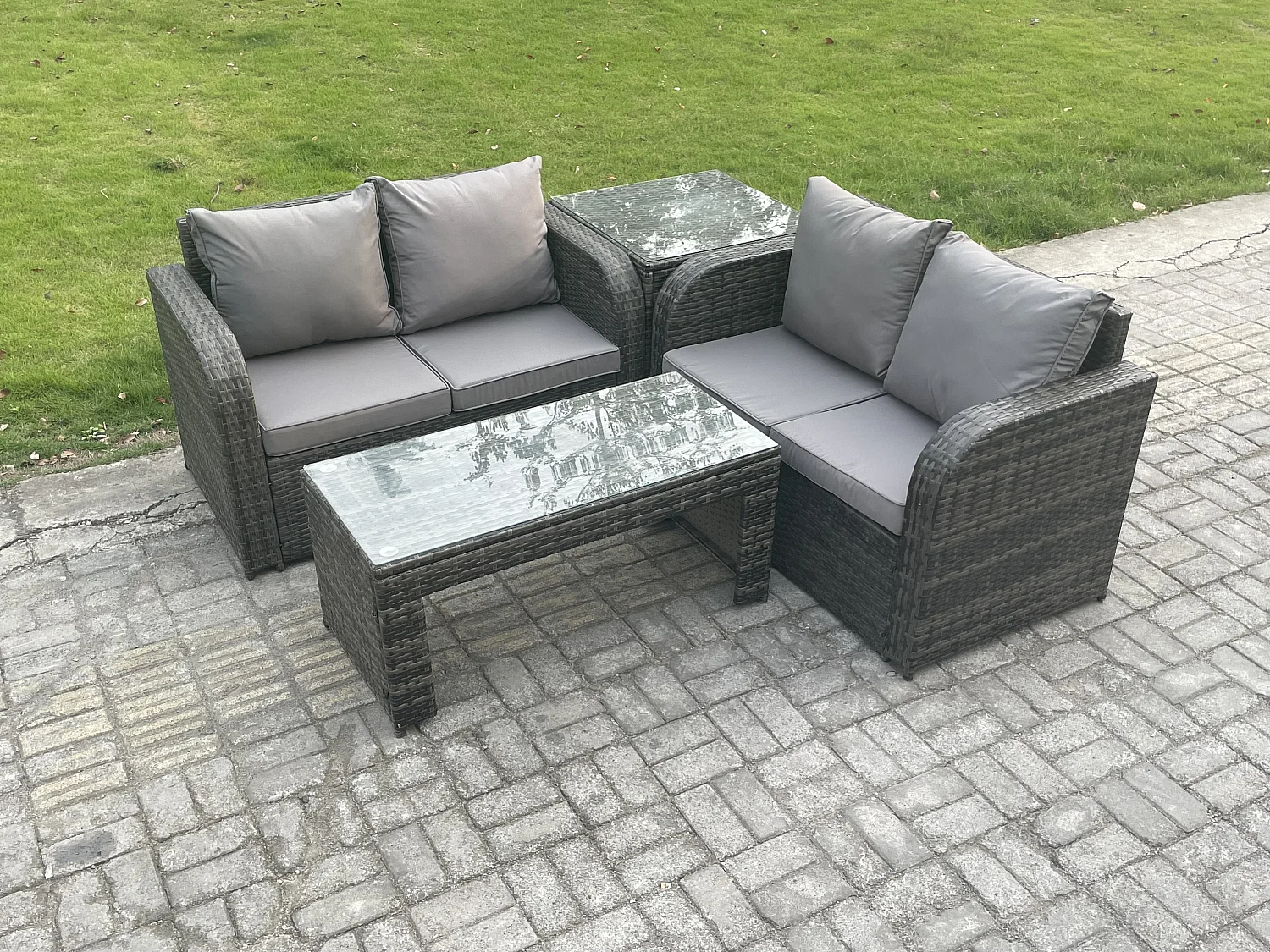 Dossier haut Salon de jardin avec Canapé d'amour Table basse rectangulaire Gris foncé mixte