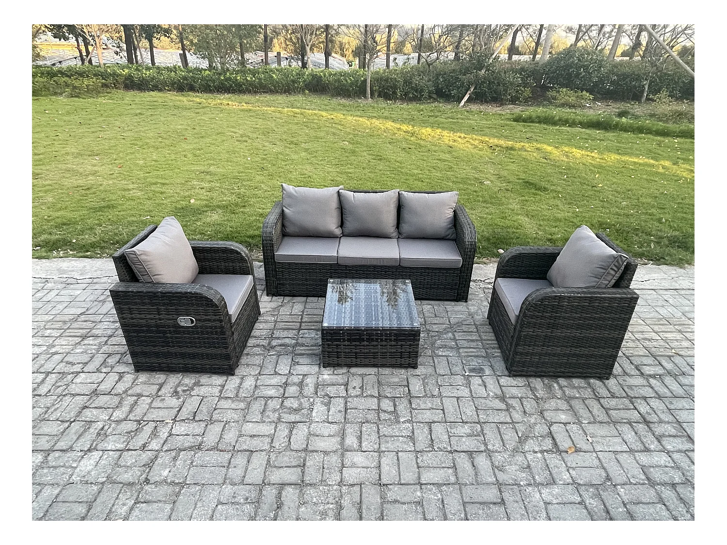 Gartenmöbelset 5-Sitzer Rattan Sofa Set mit Liegestühle 3-Sitzer Sofa Dunkelgrau Gemischt