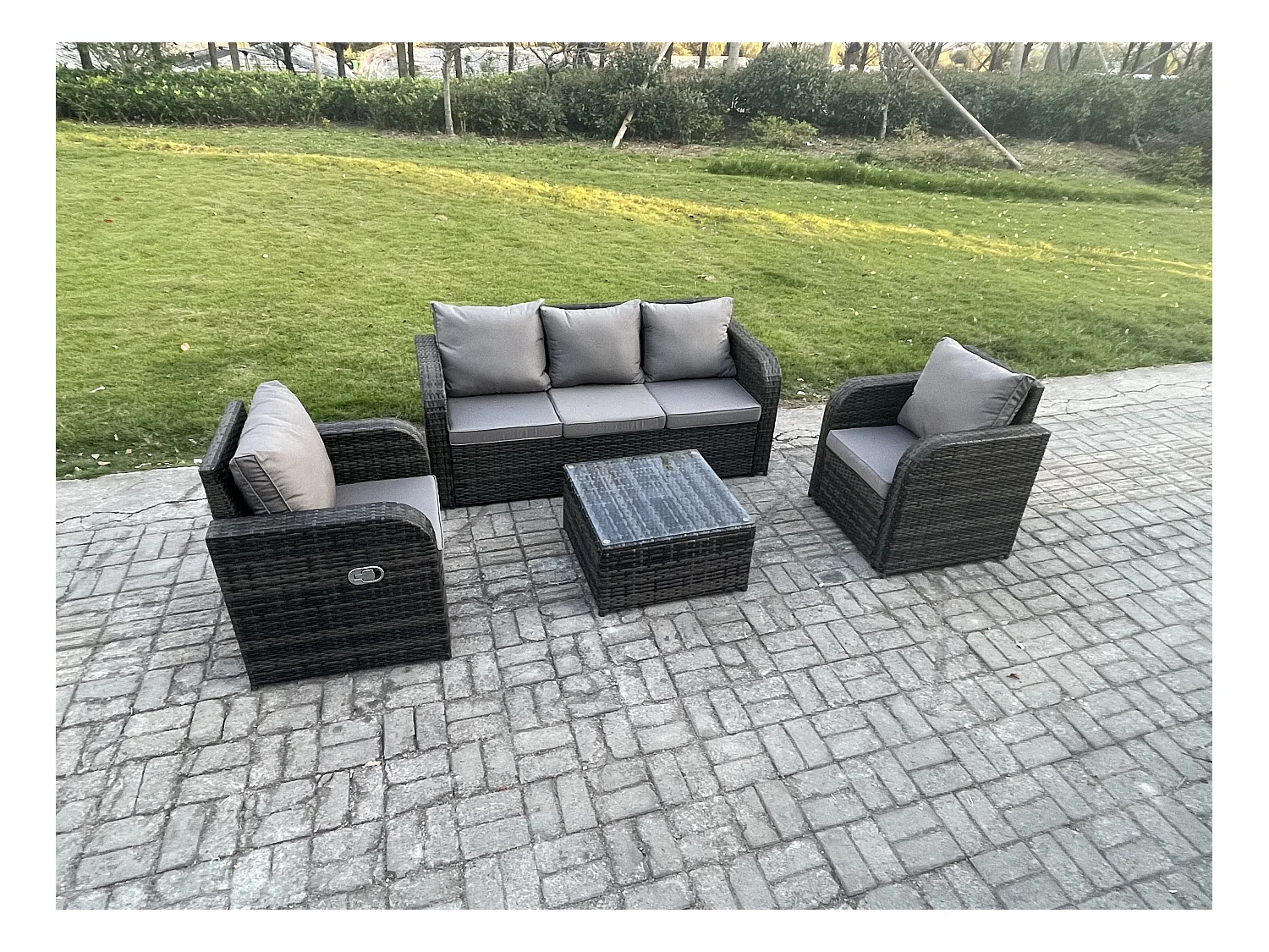 Gartenmöbelset 5-Sitzer Rattan Sofa Set mit Liegestühle 3-Sitzer Sofa Dunkelgrau Gemischt
