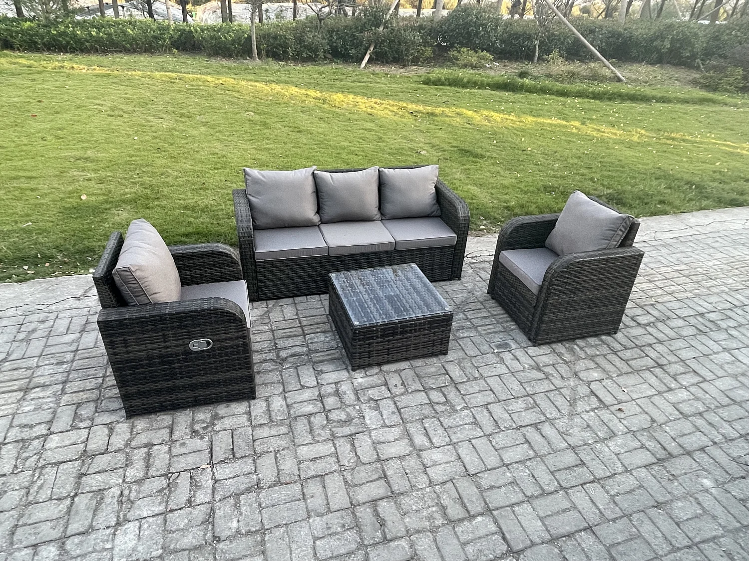 Ensembles de meubles de jardin 5 places Canapés de terrasse avec Chaise inclinable Canapé 3 places Gris foncé mixte