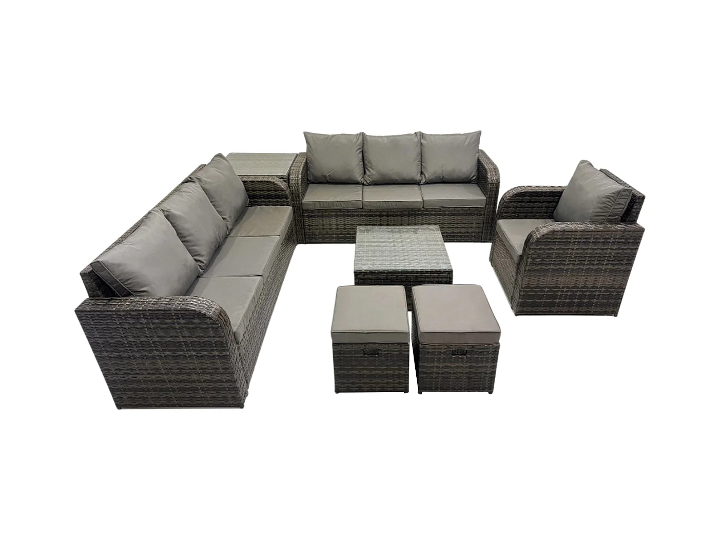 Polyrattan Gartenmöbelset Garten Sofa Couchtisch Set mit Liegestühle Beistelltisch 2 kleine Fußhockern Dunkelgrau Gemischt