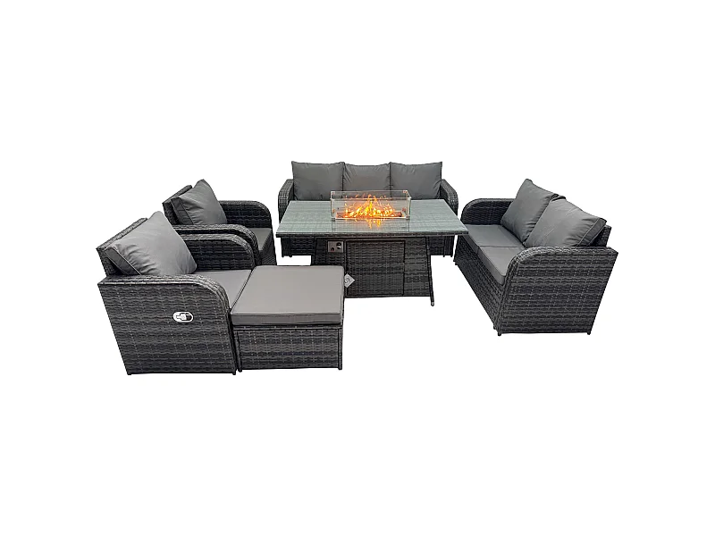 Salon de jardin exterieur Table de foyer à gaz et Canapé Fauteuil avec Grand tabouret