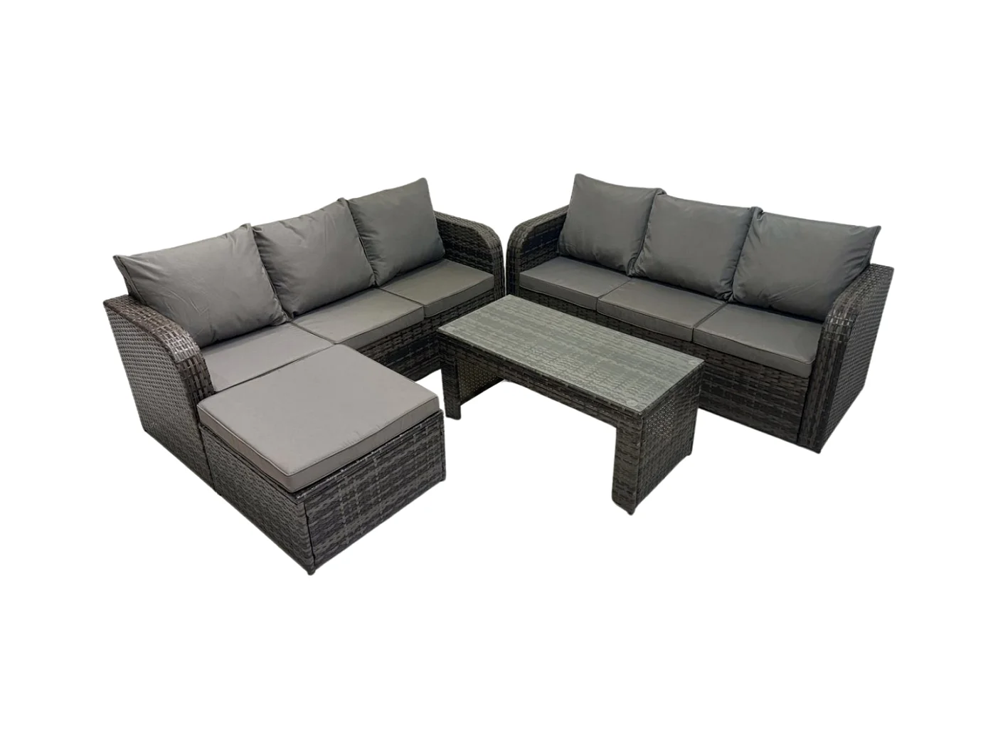 Garten Sofa im Freien Set Polyrattan Gartenmöbel Set mit Rechteckiger Couchtisch 2 Großer Hockern 3-Sitzer Sofa Dunkelgrau Gemischt