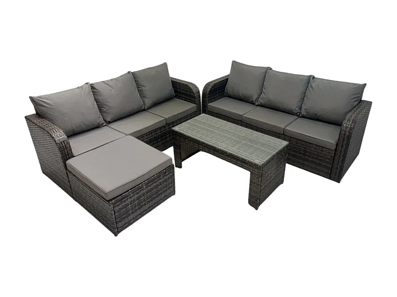 Garten Sofa im Freien Set Polyrattan Gartenmöbel Set mit Rechteckiger Couchtisch 2 Großer Hockern 3-Sitzer Sofa Dunkelgrau Gemischt