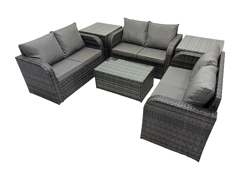 Gartenmöbel-Sets 6-Sitzer Polyrattan Möbel Sofa Sets mit Rechteckiger Couchtisch Love Sofa 2 Beistelltischen Dunkelgrau Gemischt