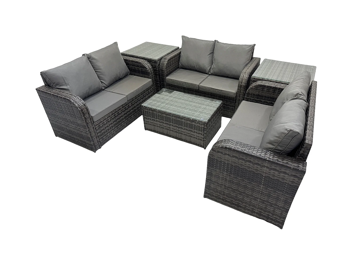 Gartenmöbel-Sets 6-Sitzer Polyrattan Möbel Sofa Sets mit Rechteckiger Couchtisch Love Sofa 2 Beistelltischen Dunkelgrau Gemischt