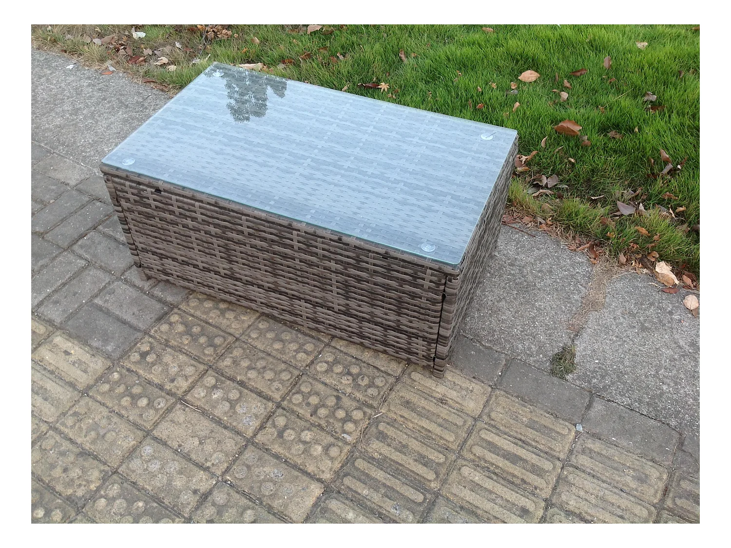 Gartenmöbel-Sets 6-Sitzer Polyrattan Möbel Sofa Sets mit Rechteckiger Couchtisch Love Sofa 2 Beistelltischen Dunkelgrau Gemischt