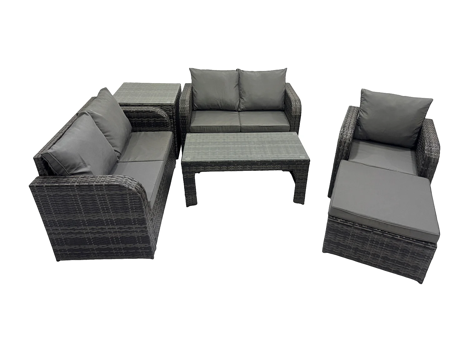 6 PCS Gartenmöbelset Rattan Garten Sofa im Freien Tisch Sessel mit Gehärteter Glastisch Dunkelgrau Gemischt