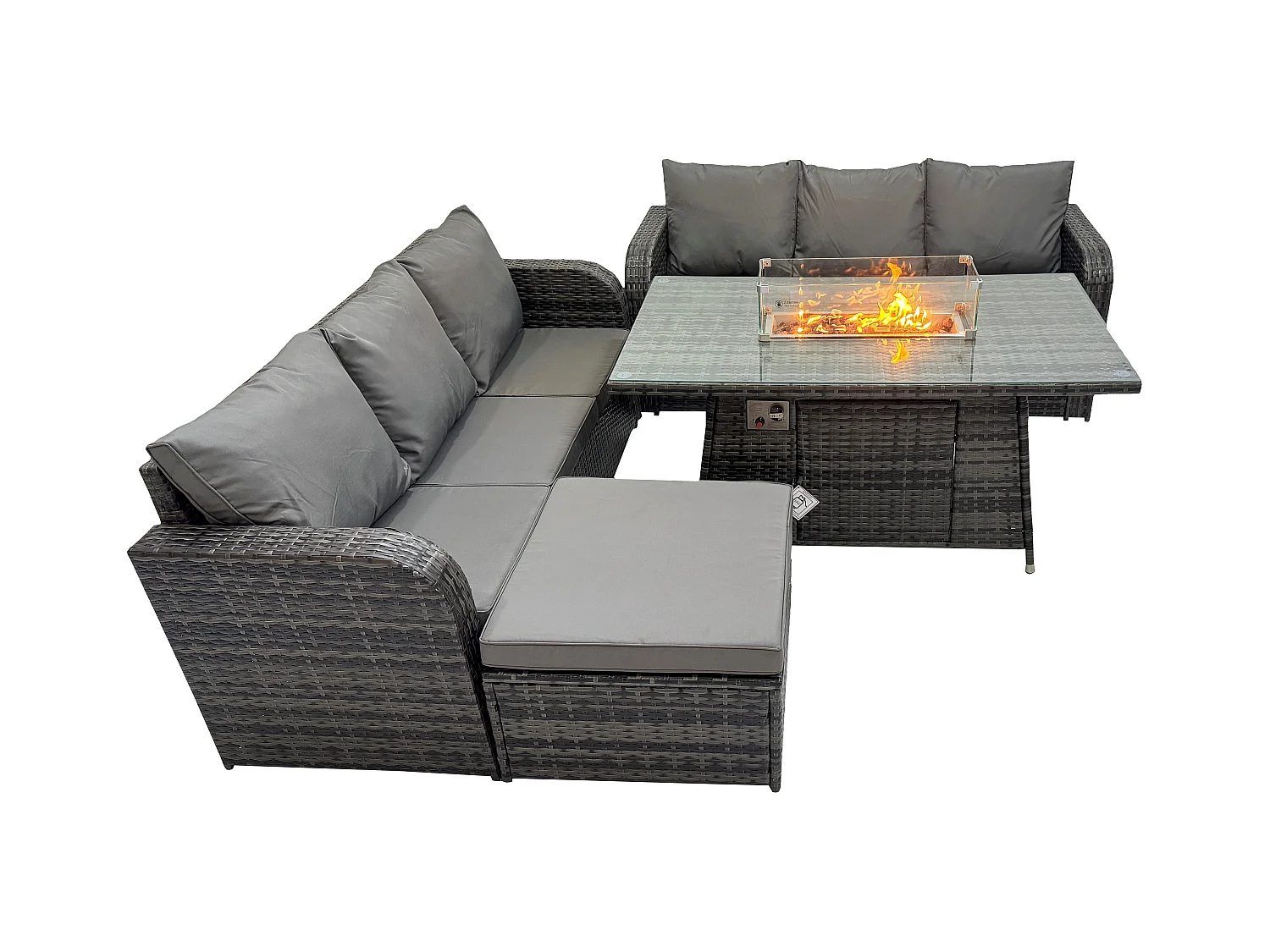 Salon de jardin avec Table de foyer à gaz 7 places Canapé Lounge Set Gris foncé mixte