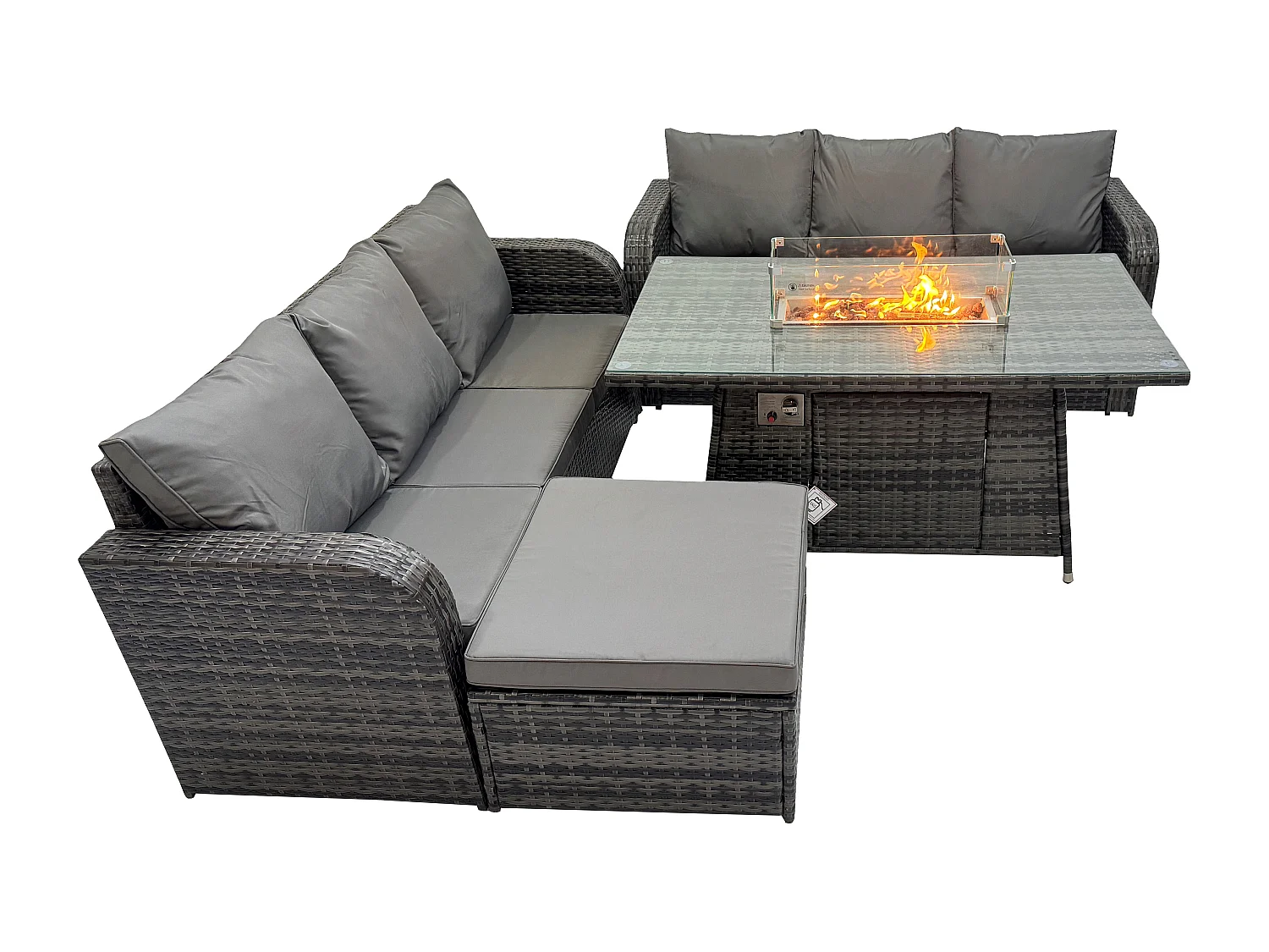 Salon de jardin avec Table de foyer à gaz 7 places Canapé Lounge Set Gris foncé mixte