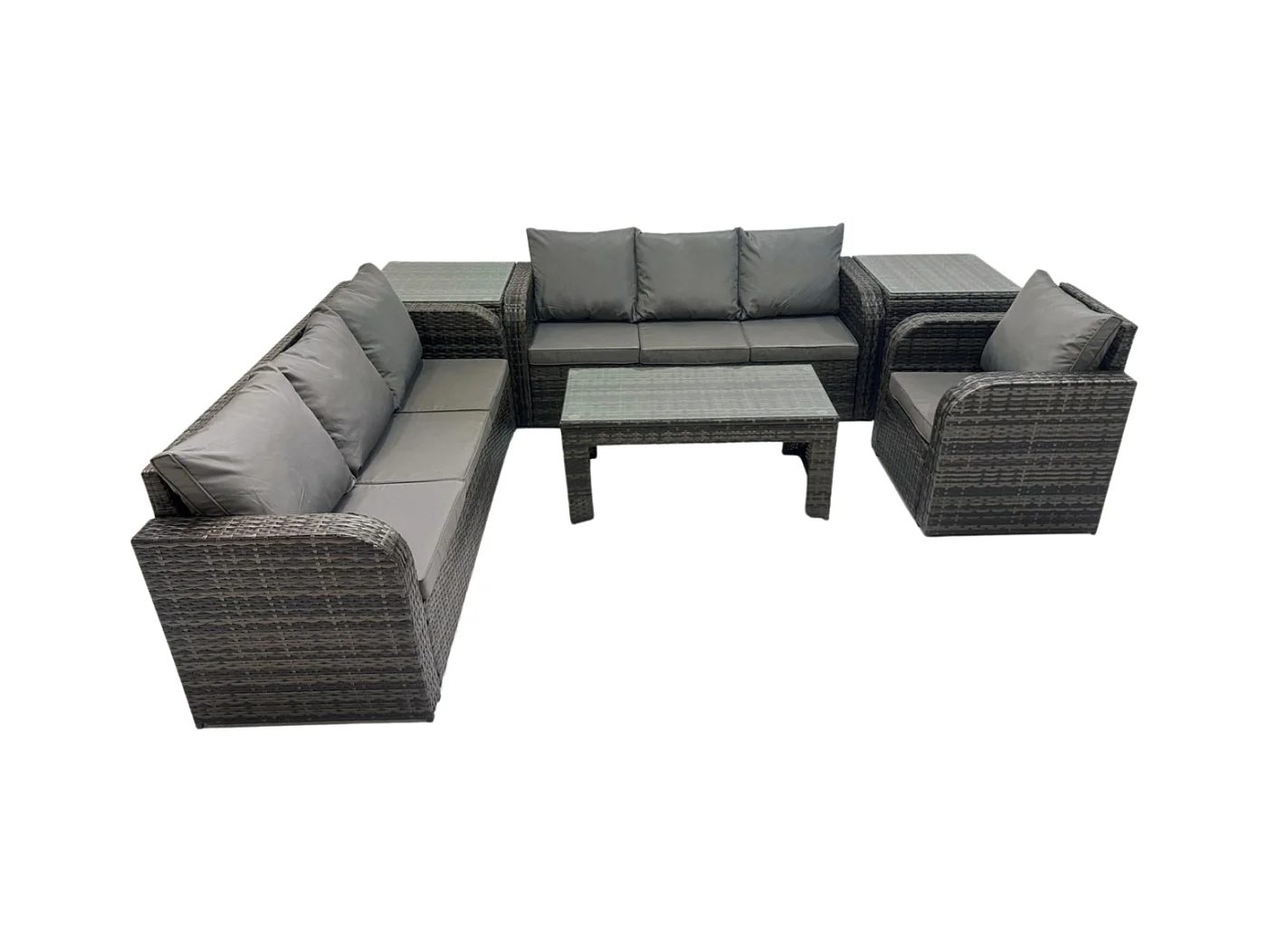Polyrattan Sofa Set 7-Sitzer Terrassen Gartenmöbelset mit 2 Beistelltischen Liegestühle Couchtisch Dunkelgrau Gemischt