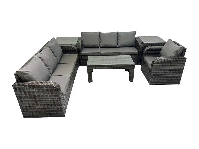 7 places Ensemble de meubles de jardin avec 2 Tables d'appoint Chaise inclinables Table basse Gris foncé mixte