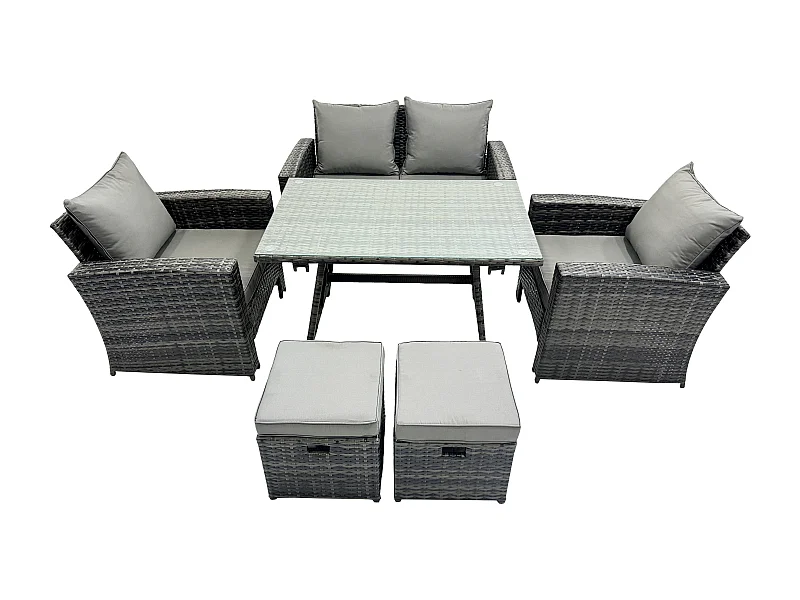 6-Sitzer Rattan Gartenmöbel im Freien Sofa Set mit 2 kleine Fußhockern Dunkelgrau Gemischt