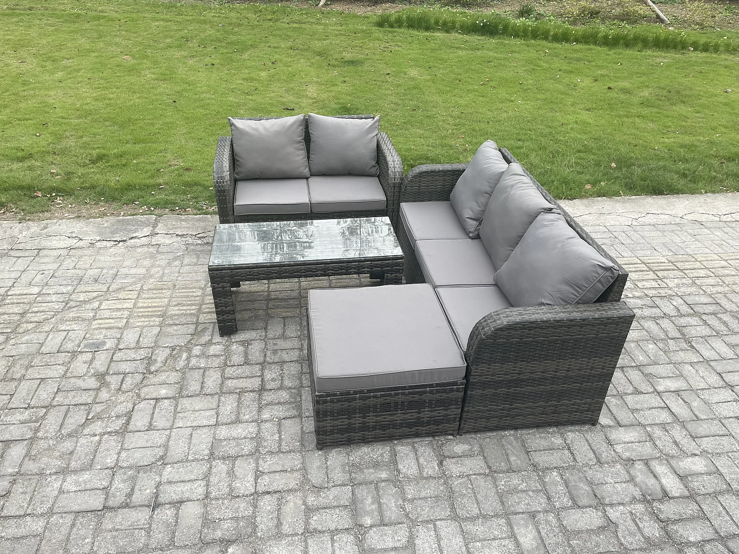 Ensembles de salon de jardin avec Table basse rectangulaire Grand tabouret Gris foncé mixte