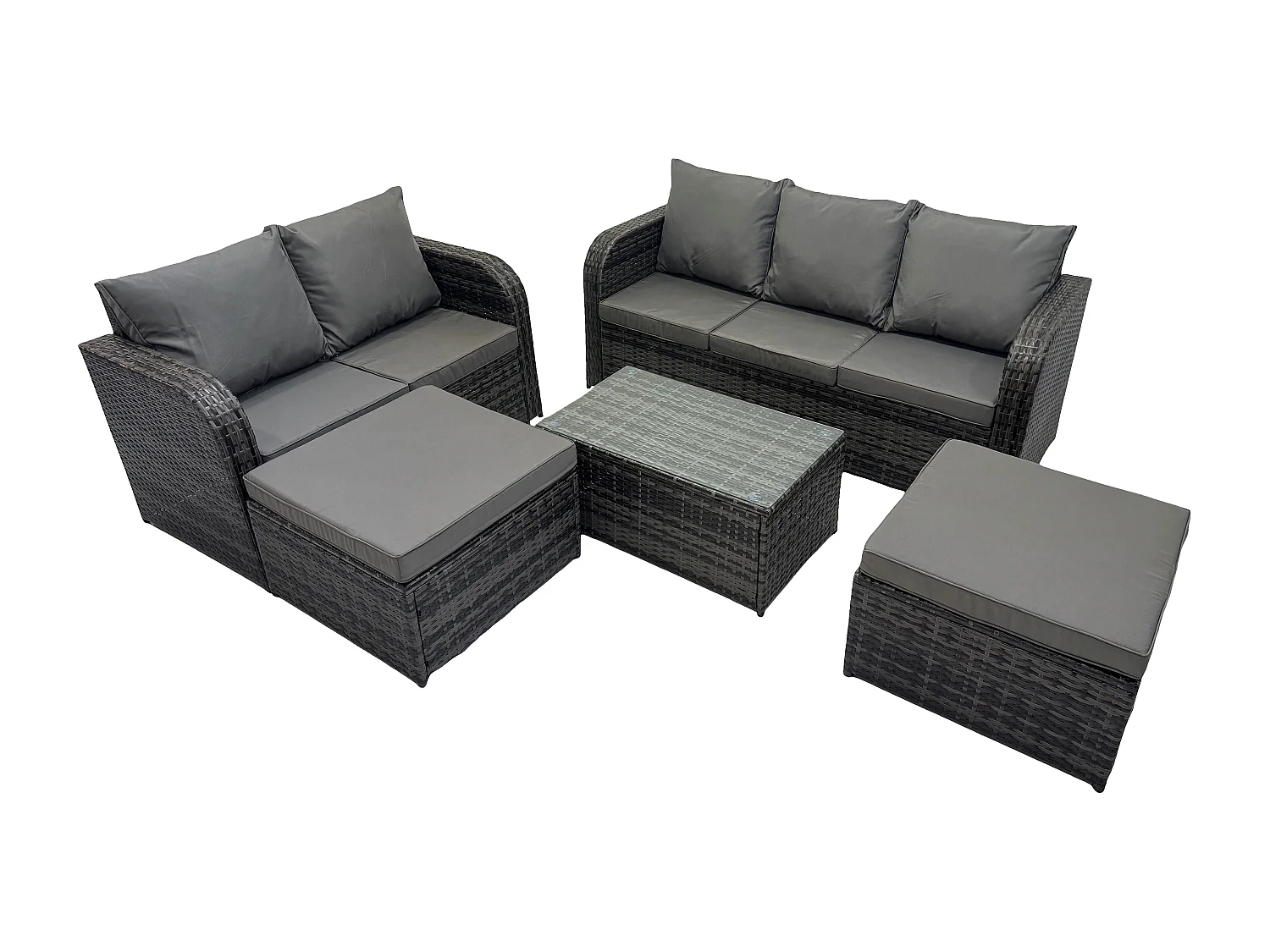 7 places Ensemble de Meubles de Jardin avec Table basse rectangulaire Canapé 3 places Canapé d'amour 2 Grand tabourets