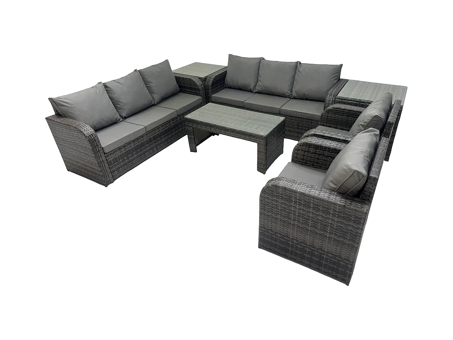 Polyrattan Sofa Set Outdoor Patio Gartenmöbel mit Liegestühle Couchtisch 2 Beistelltischen Dunkelgrau Gemischt