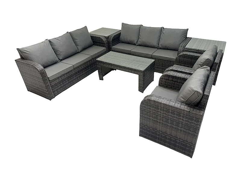 Ensembles de salon de jardin avec Chaise inclinable Table basse 2 Tables d'appoint Gris foncé mixte