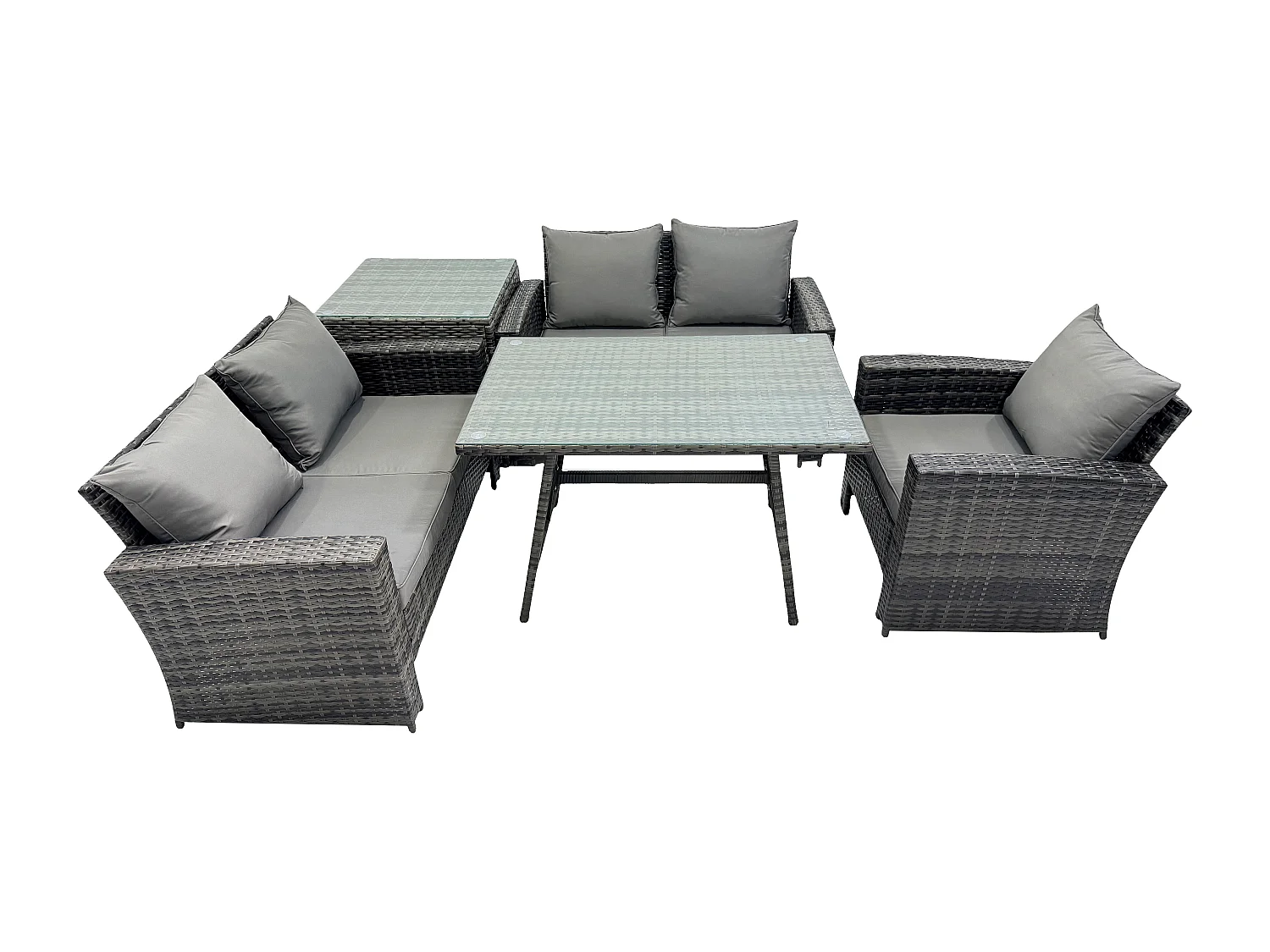 Ensemble de canapé en rotin extérieur avec Table à manger rectangulaire Canapé à deux places Table d'appoint Gris foncé mixte