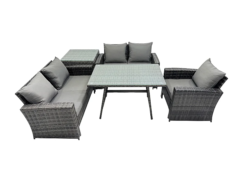 Ensemble de canapé en rotin extérieur avec Table à manger rectangulaire Canapé à deux places Table d'appoint Gris foncé mixte