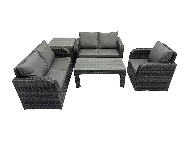 5-Sitzer Gartenmöbelset Rattan Garten Sofa im Freien Tisch Sessel mit Gehärteter Glastisch Dunkelgrau Gemischt