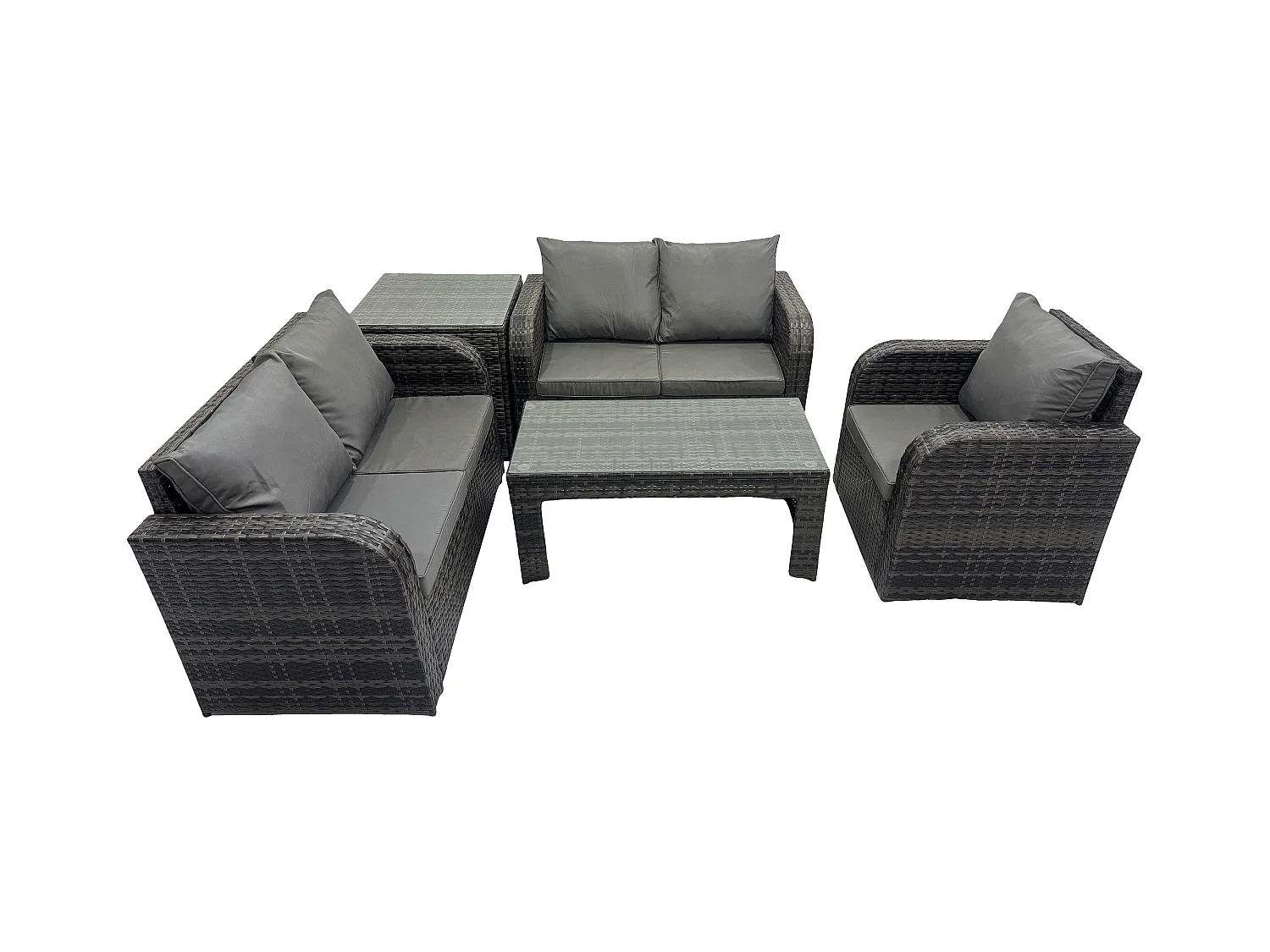 5-Sitzer Gartenmöbelset Rattan Garten Sofa im Freien Tisch Sessel mit Gehärteter Glastisch Dunkelgrau Gemischt