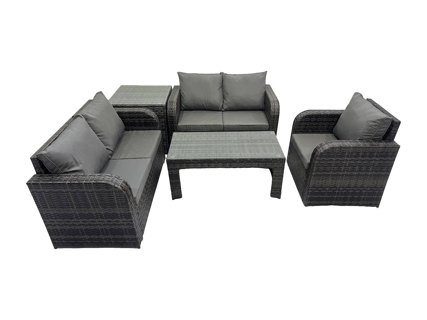 5-Sitzer Gartenmöbelset Rattan Garten Sofa im Freien Tisch Sessel mit Gehärteter Glastisch Dunkelgrau Gemischt