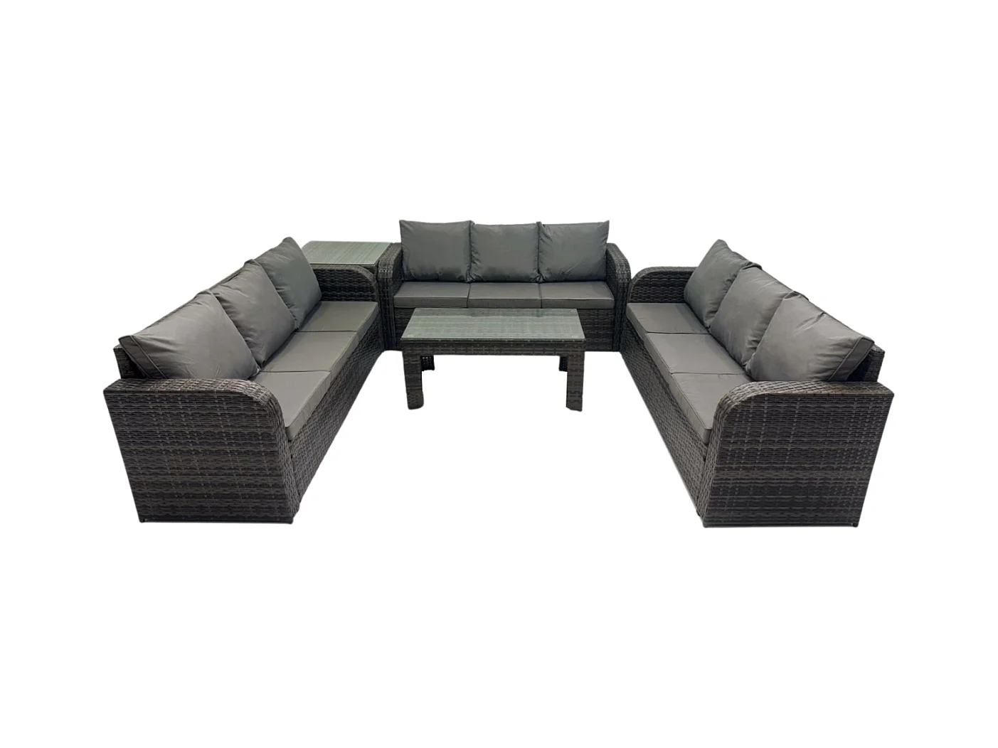 Garten Sofa im Freien Set Polyrattan Gartenmöbel Set mit Rechteckiger Couchtisch Beistelltisch 3-Sitzer Sofa Dunkelgrau Gemischt