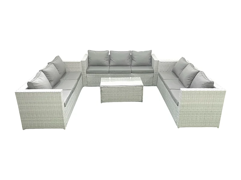 Gartenmöbel im Freien Polyrattan 9-Sitzer Garten Sofa Couchtisch Set Hellgrau gemischt