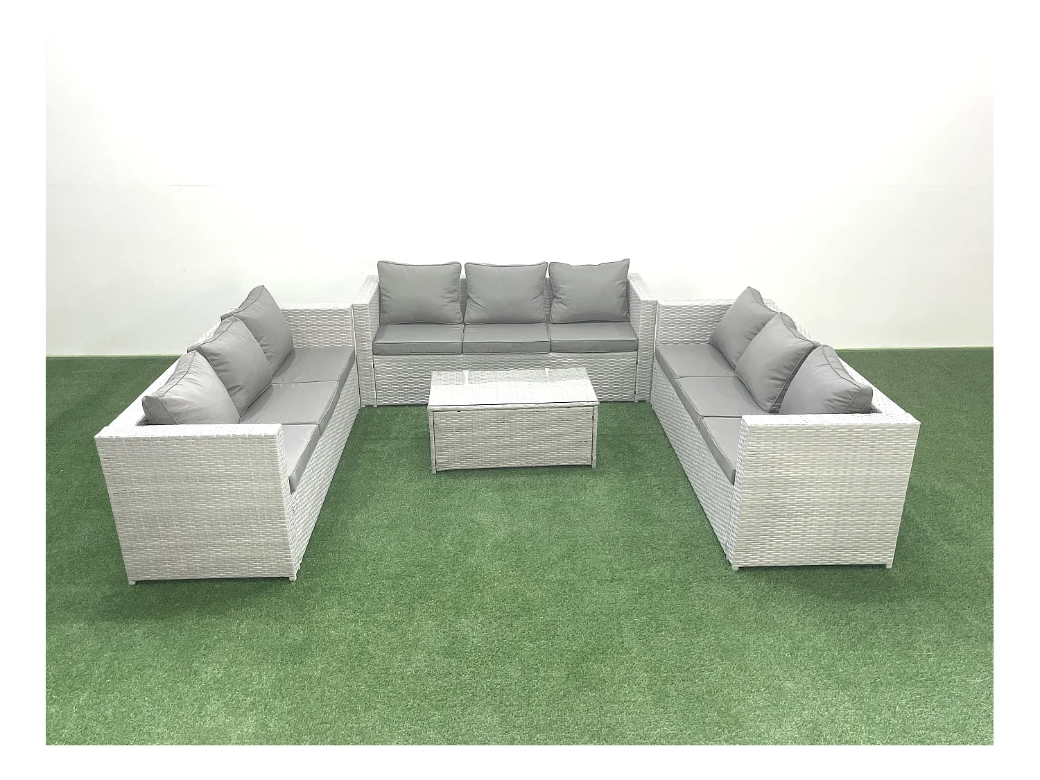 Gartenmöbel im Freien Polyrattan 9-Sitzer Garten Sofa Couchtisch Set Hellgrau gemischt
