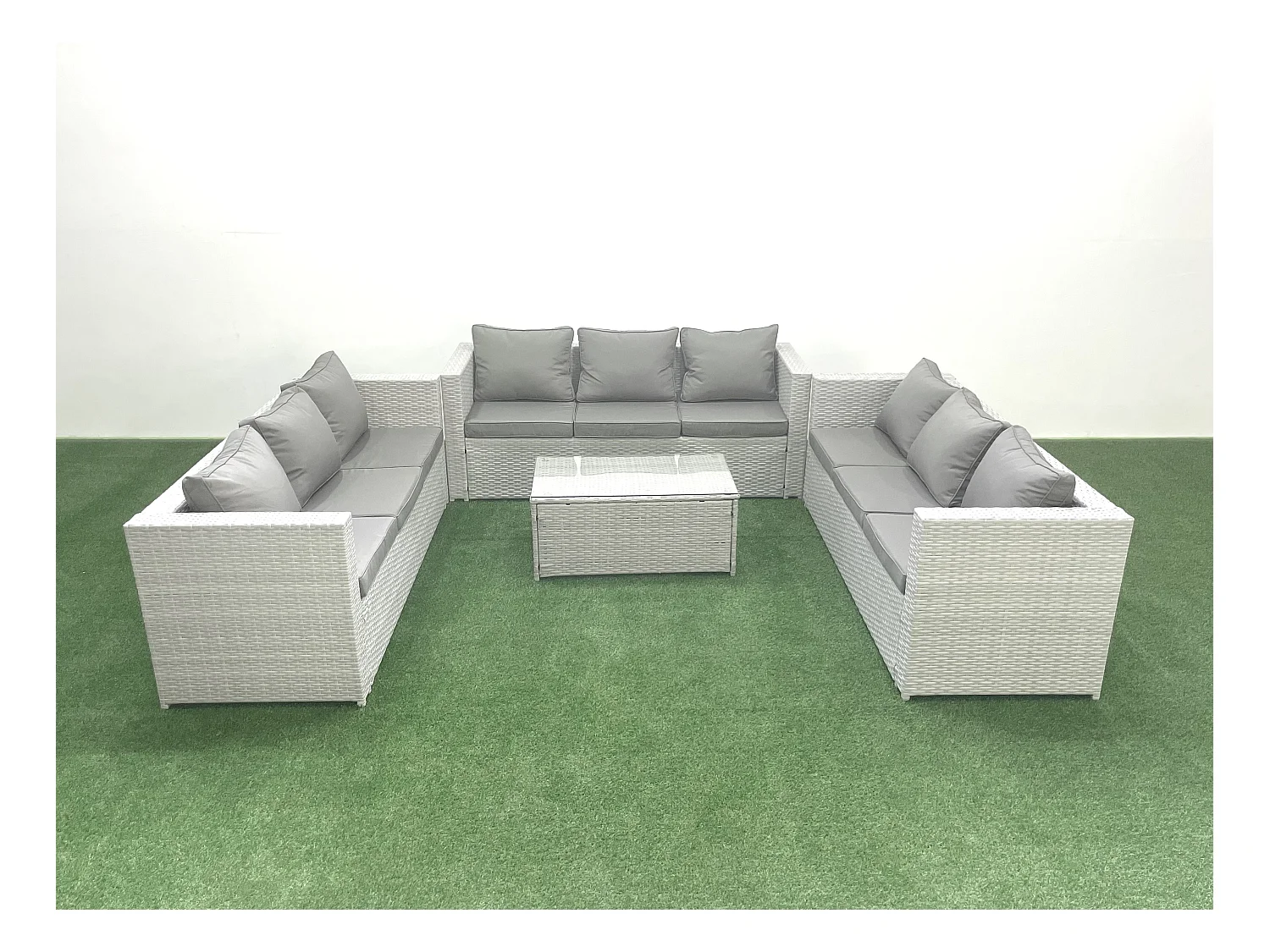 Gartenmöbel im Freien Polyrattan 9-Sitzer Garten Sofa Couchtisch Set Hellgrau gemischt