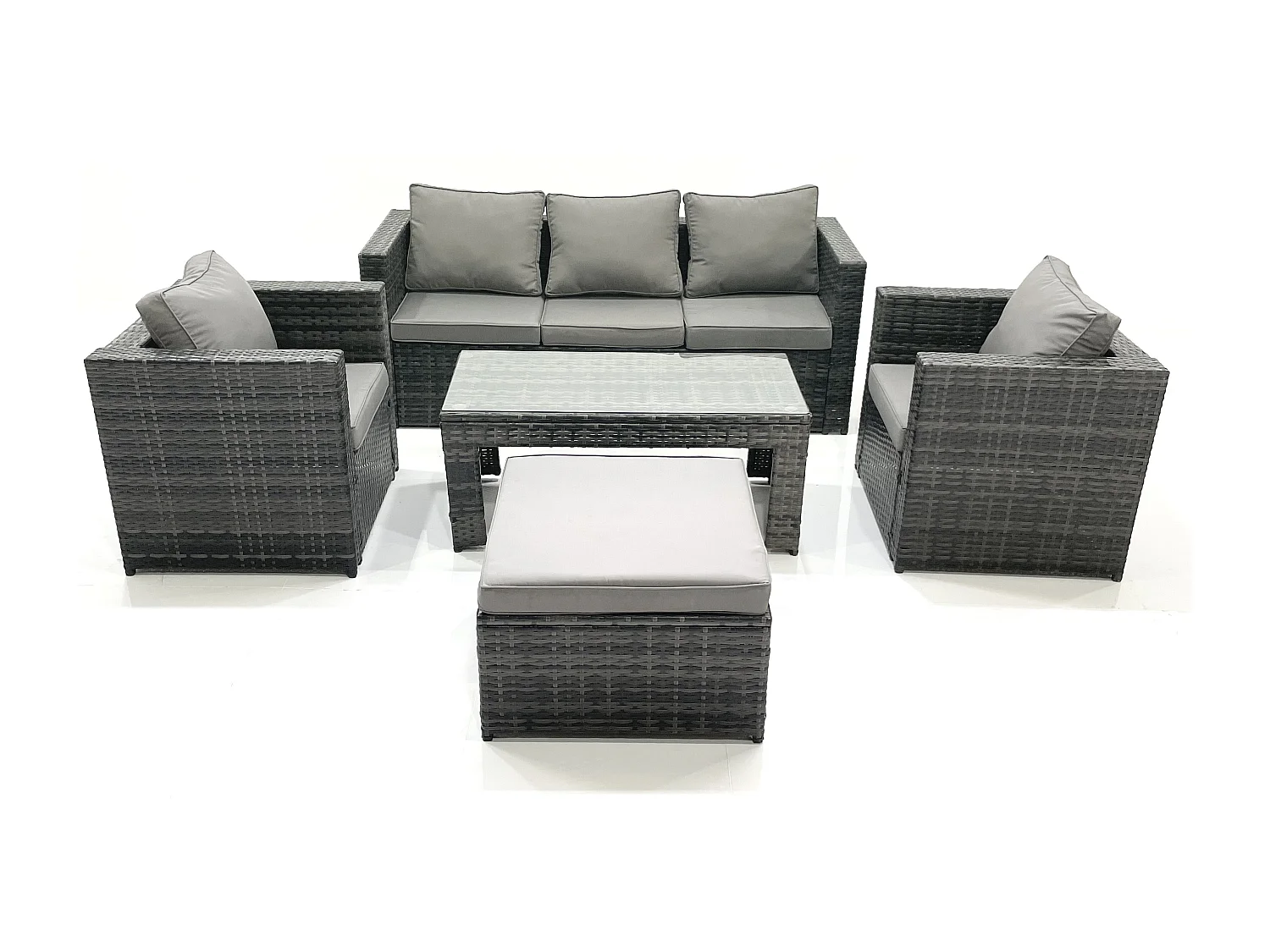Polyrattan Gartensofa Set Couchtisch 2 Sessel 2 Großer Hockern Dunkelgrau Gemischt
