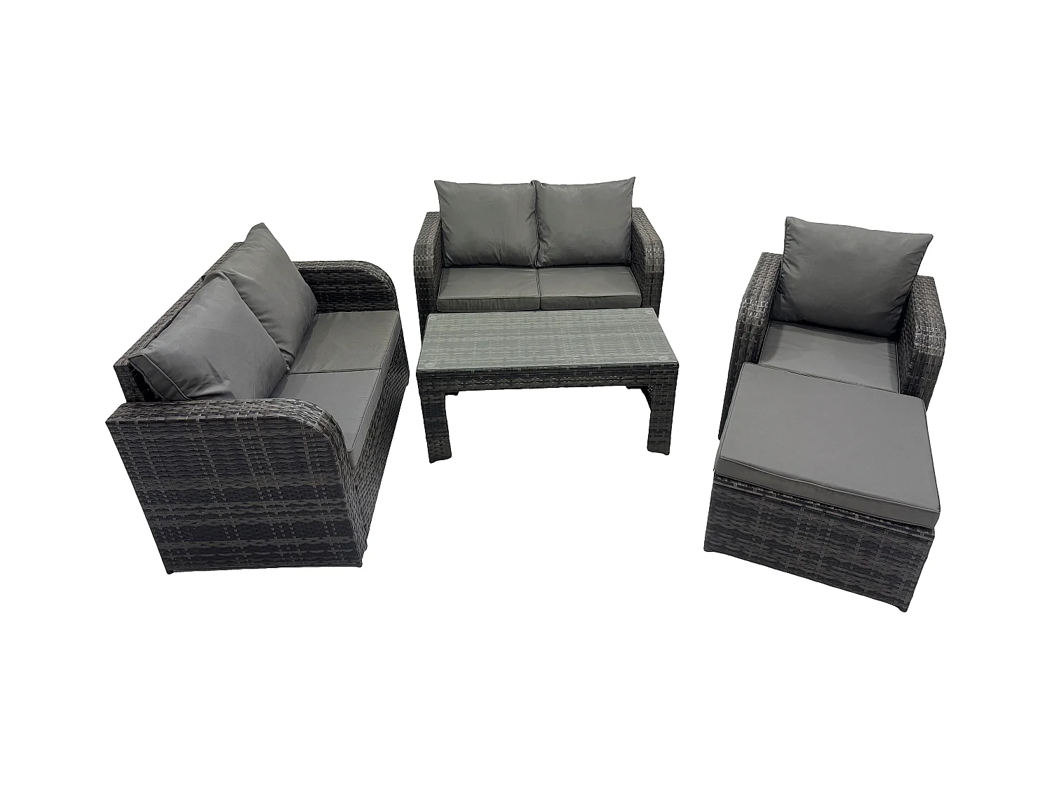 5 PCS Gartenmöbelset Rattan Garten Sofa im Freien Tisch Sessel mit Gehärteter Glastisch Dunkelgrau Gemischt