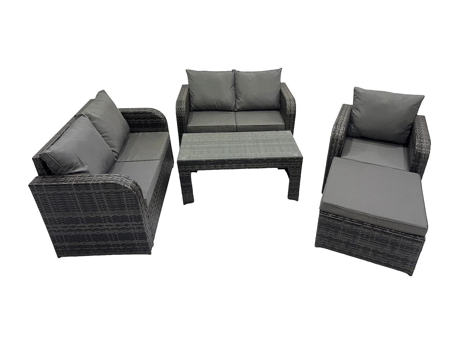 5 PCS Gartenmöbelset Rattan Garten Sofa im Freien Tisch Sessel mit Gehärteter Glastisch Dunkelgrau Gemischt