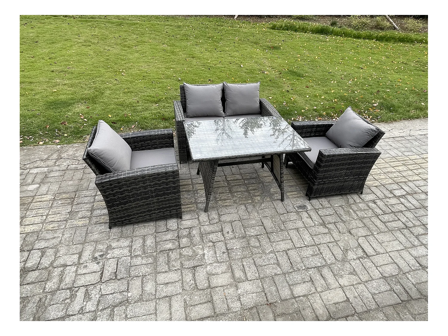 Ensemble de canapé en rotin extérieur avec Table à manger Gris foncé mixte