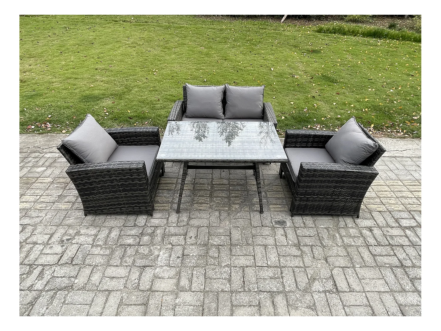 Ensemble de canapé en rotin extérieur avec Table à manger Gris foncé mixte