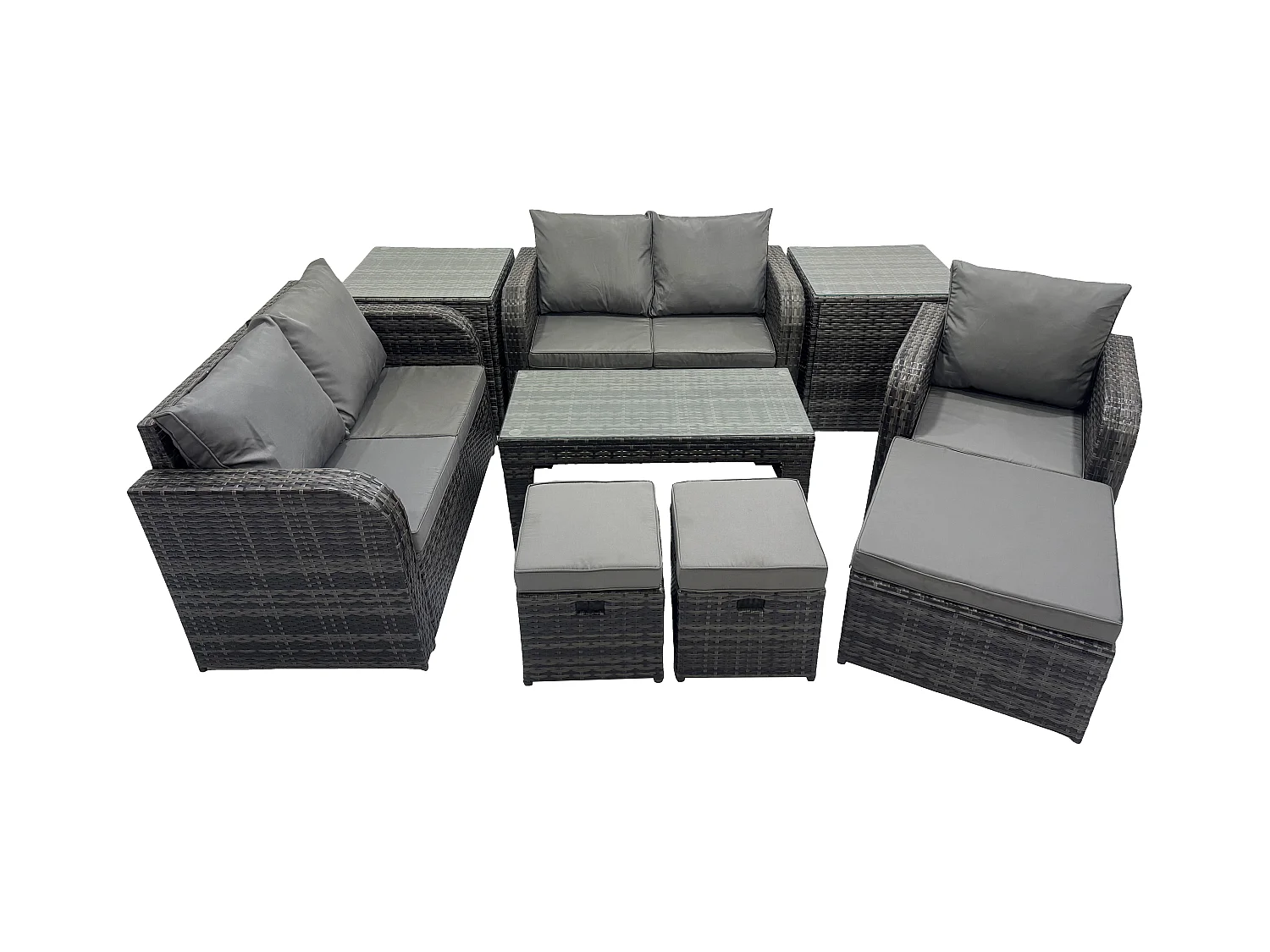 8 places Ensembles de salon de jardin avec 2 Tables d'appoint 3 Tabourets Gris foncé mixte