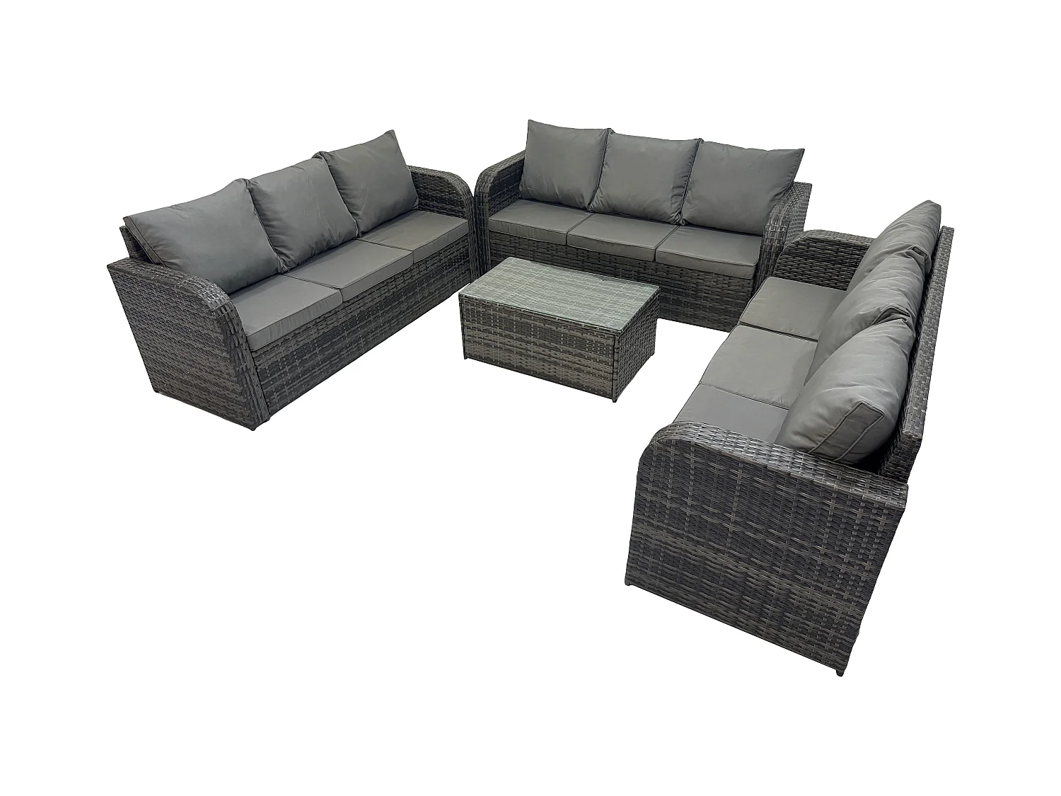 Ensemble de canapés en rotin 9 places salon de jardin avec Table basse rectangulaire Canapé 3 places Gris foncé mixte