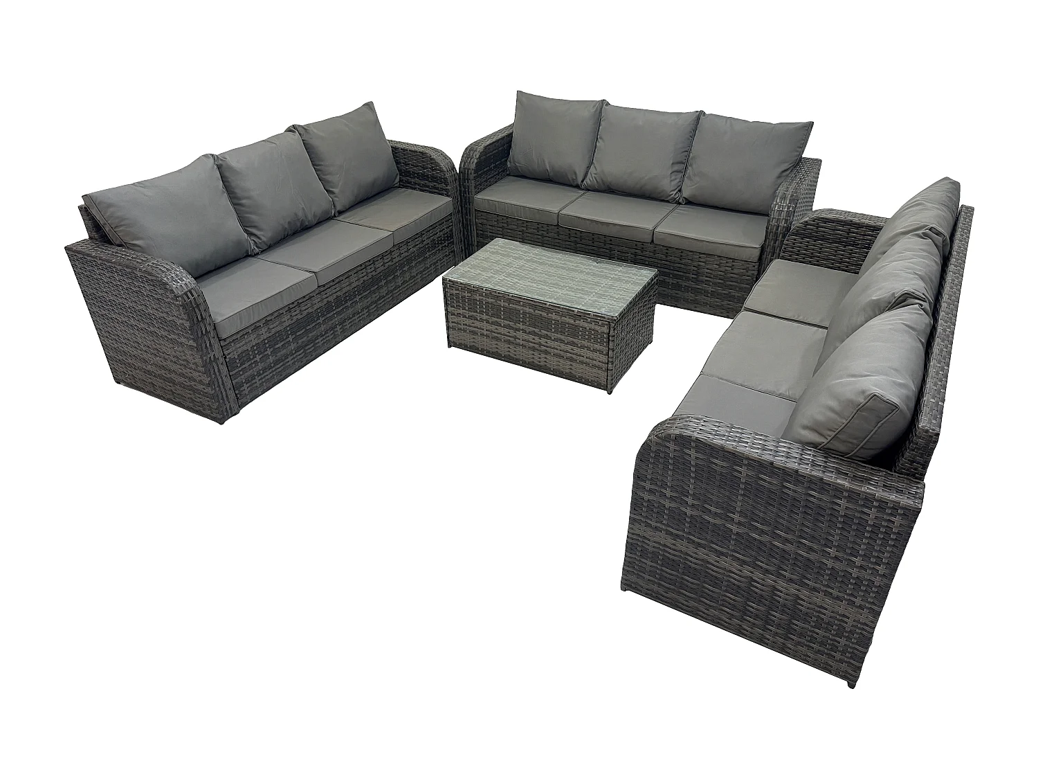 Ensemble de canapés en rotin 9 places salon de jardin avec Table basse rectangulaire Canapé 3 places Gris foncé mixte