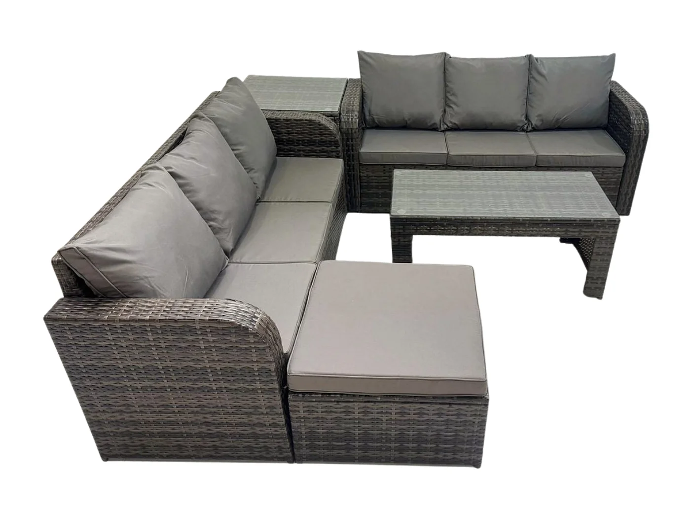 Salon de jardin avec Table basse rectangulaire Grand tabouret Canapé 3 places Table d'appoint Gris foncé mixte