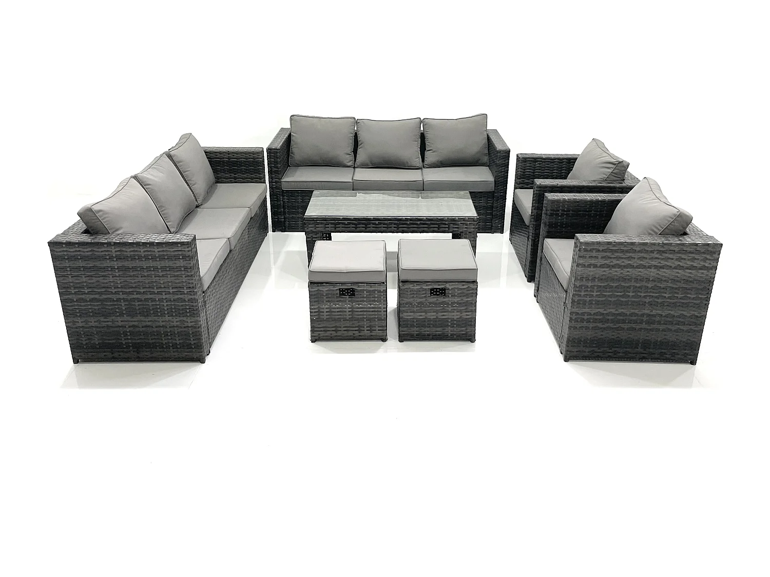 Ensemble de meubles de jardin en polyrotin avec Table basse Fauteuil 2 Petits tabourets Gris foncé mixte