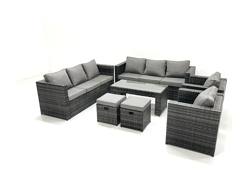 Ensemble de meubles de jardin en polyrotin avec Table basse Fauteuil 2 Petits tabourets Gris foncé mixte