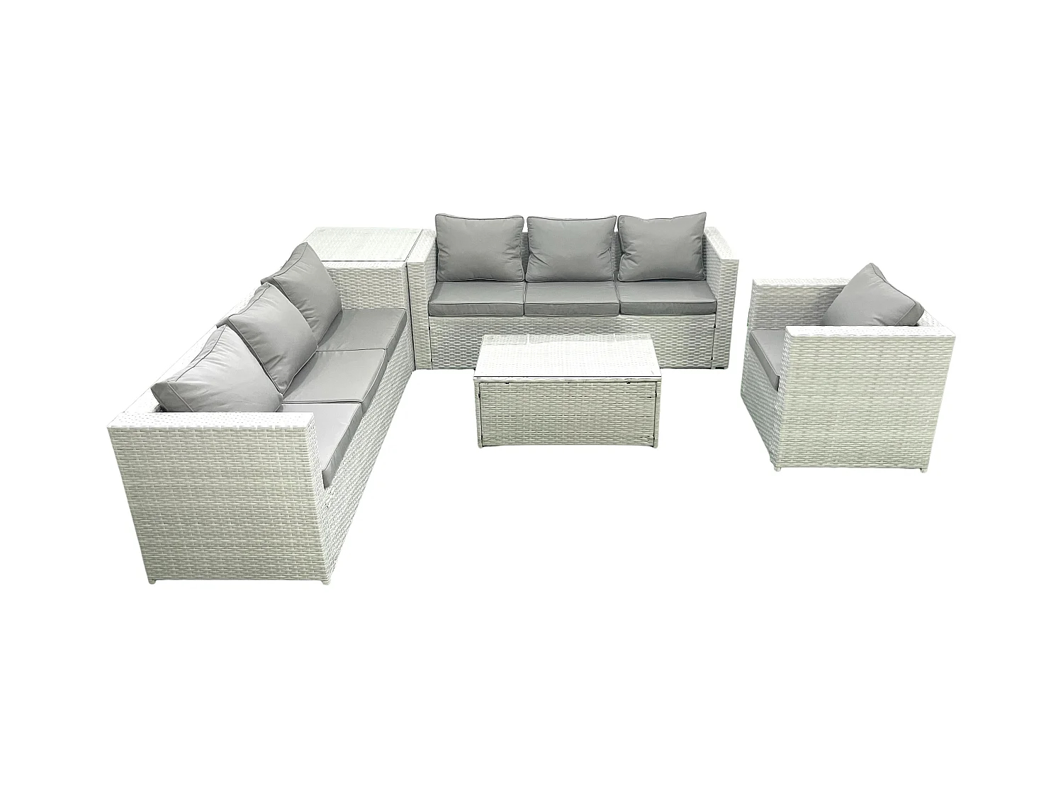 Meubles d'extérieur en rotin avec Fauteuil Table basse oblongue Table d'appoint Gris clair mixte