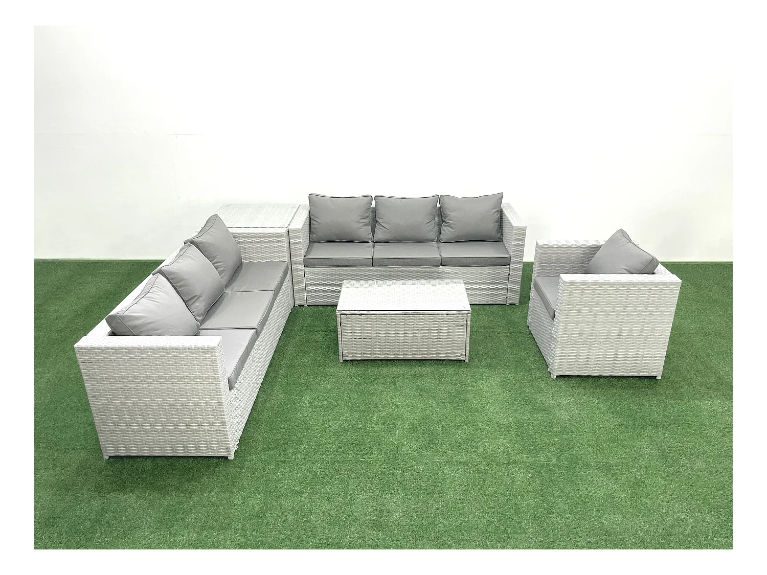 Meubles d'extérieur en rotin avec Fauteuil Table basse oblongue Table d'appoint Gris clair mixte