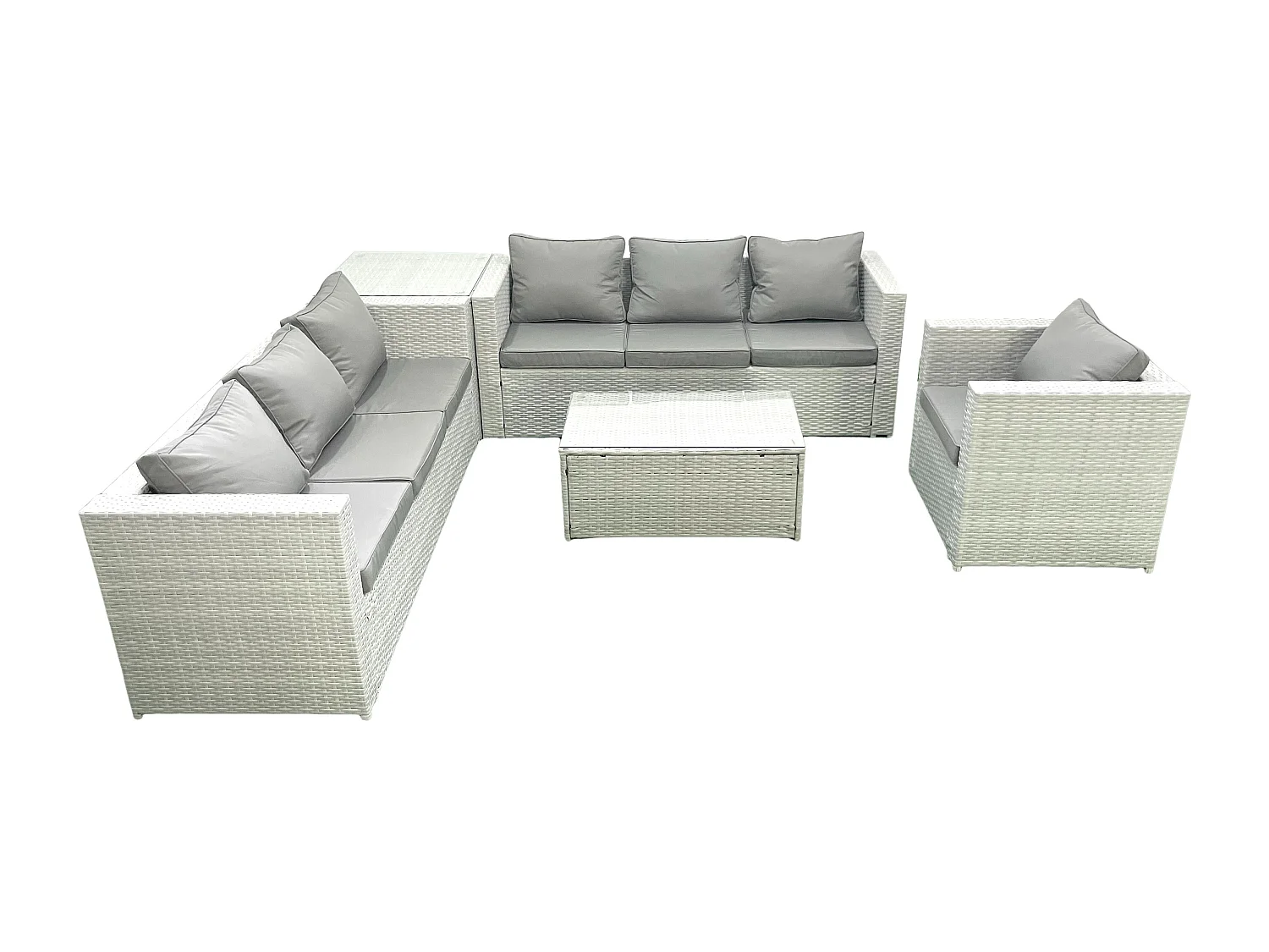 Polyrattan Sofa Gartenmöbel Set mit Sessel Rechteckiger Couchtisch Beistelltisch Hellgrau gemischt