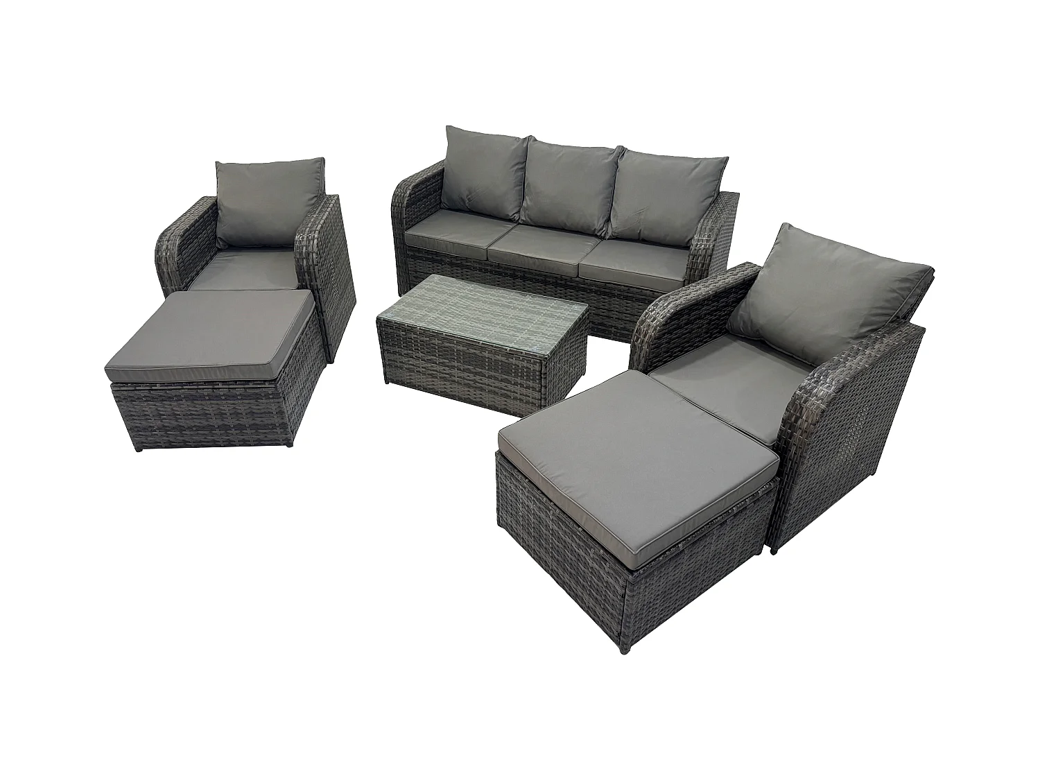 Salon de jardin 7 places Ensemble de canapés en rotin avec Table basse 2 Grand tabourets Gris foncé mixte