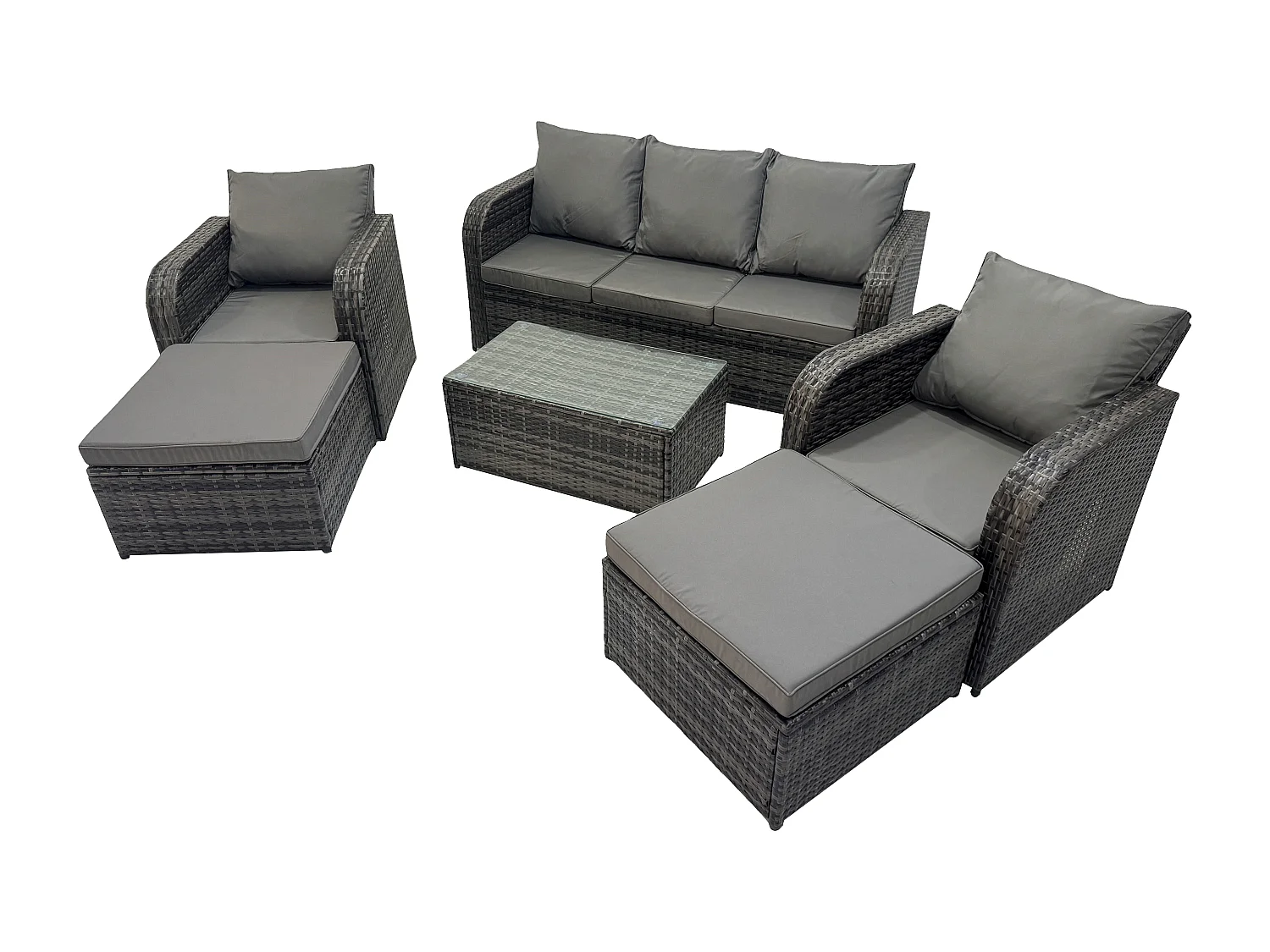 Salon de jardin 7 places Ensemble de canapés en rotin avec Table basse 2 Grand tabourets Gris foncé mixte