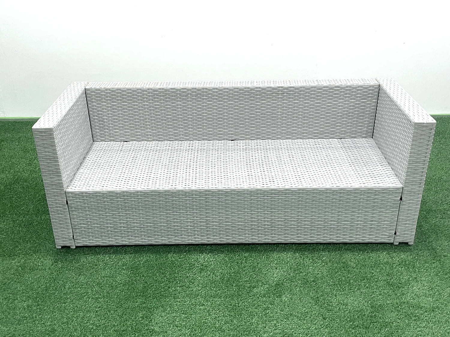 Fimous Rattan Garden Furniture Set 6 Pieces Outdoor Garden Sofa Oblong Coffee Table Set with 2 Chairs Side Tabe Stool Light Grey Mixed